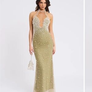 Miss Circle Ginny Pearl Embellished Backless Gown